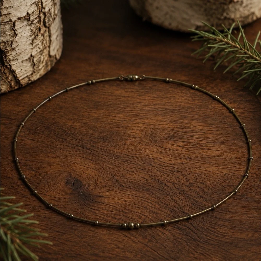 Vintage 1960s 70s Brass Tube Bead Necklace Bar Link Boho Coastal Cowgirl